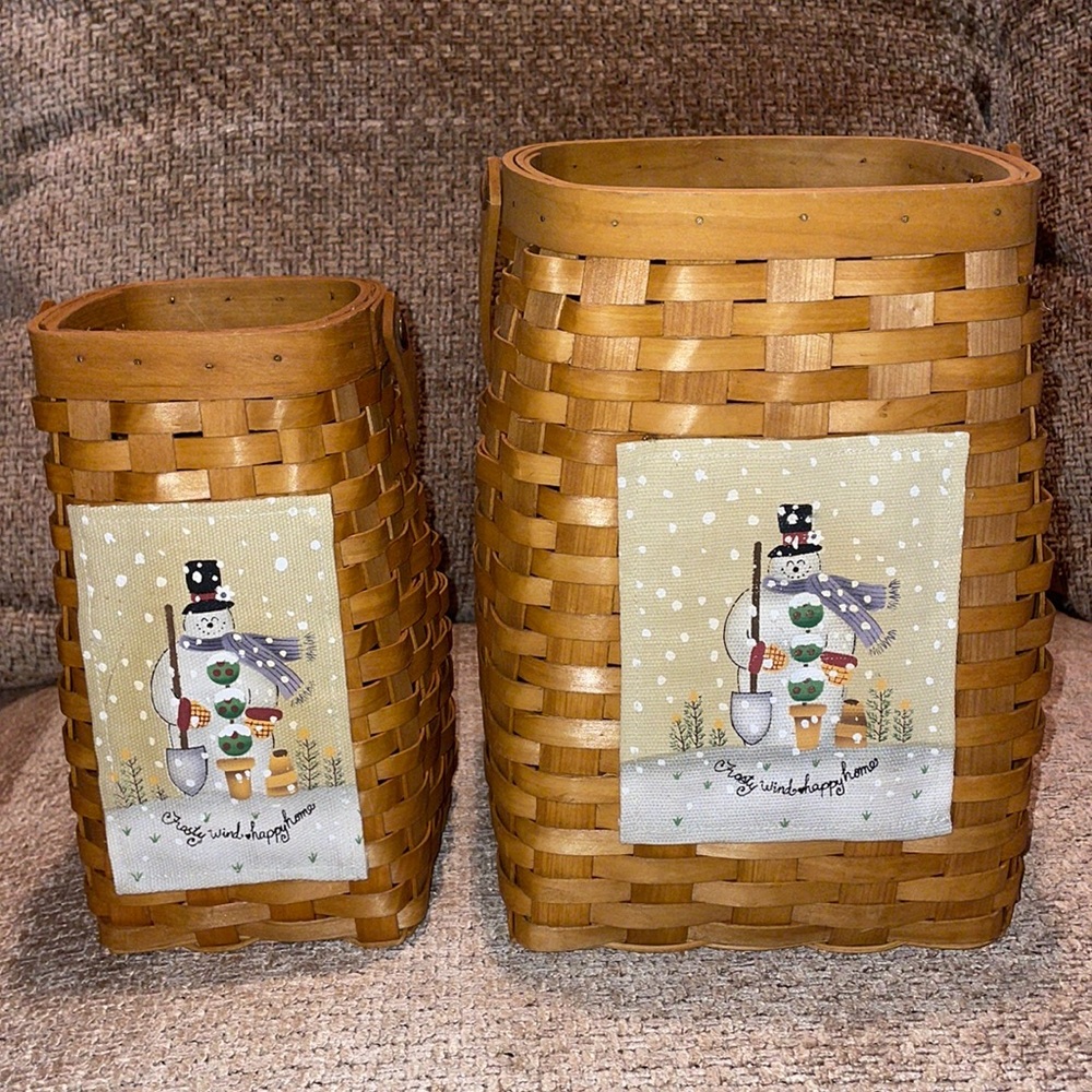 Set of 2 Snowmen Wicker Basket “Frosty Wind Happy Home”